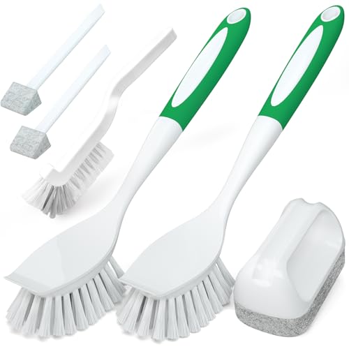 Holikme 6 Pack Dish Brush with Handle Kitchen Cleaning Brush Set for Pot, Pan, Kitchen Sink Abrasive Wheel Brushes (Green) - color: Green