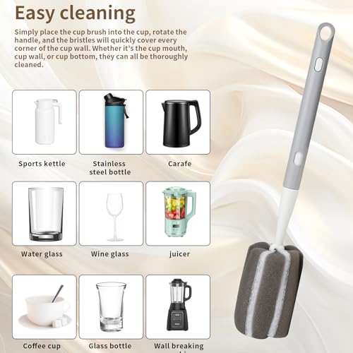 Sponge Bottle Brush Adjustable Long Handle Up to 14.5” 2-Pack | 14.5" Adjustable Long Handle; Dual-Action Scouring Pad & Sponge Head; Ultra-Powerful Cleaning; Wall Hanging with 4 Hooks