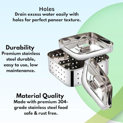 Stainless Steel Paneer Press & Cheese Maker | 450ml Homemade Paneer, Tofu & Soft Cheese Press | Rust Resistant, Dishwasher Safe | Easy Clean Kitchen Tool