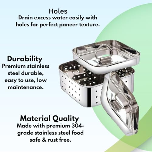 Stainless Steel Paneer Maker Press 350ml – Square Paneer & Cheese Mold for Homemade Paneer, Tofu & Cheese | Food-Grade, Rust-Free, Durable