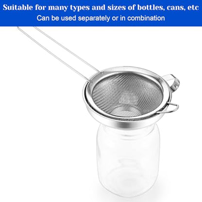 4 Pieces Stainless Steel Funnels with Fine Mesh Strainer, Canning Funnels for Narrow Wide and Regular Filling Mason Jars, 1.5 Inch/2.1 Inch Stainless Steel Funnel for Kitchen Use