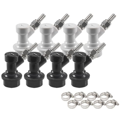 PERA Ball Lock Disconnect Set Keg Fittings with MFL Thread Swivel Nuts,Corny Keg Parts Connectors Fittings with Stainless Steel 5/16'' Gas and 1/4'' Liquid Barbs with clamps for Homebrew (4 pairs)