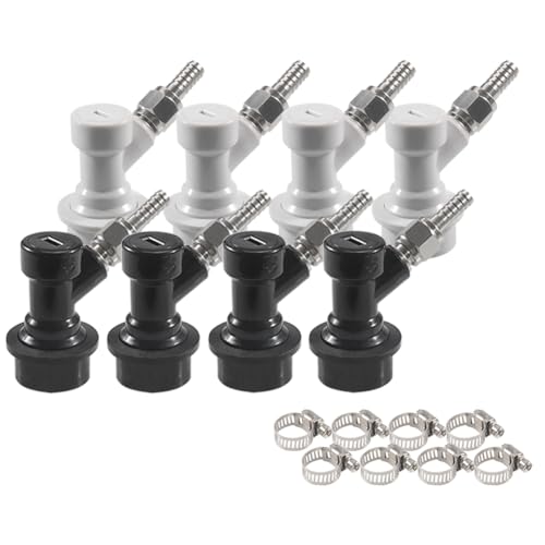 PERA Ball Lock Disconnect Set Keg Fittings with MFL Thread Swivel Nuts,Corny Keg Parts Connectors Fittings with Stainless Steel 5/16'' Gas and 1/4'' Liquid Barbs with clamps for Homebrew (4 pairs)