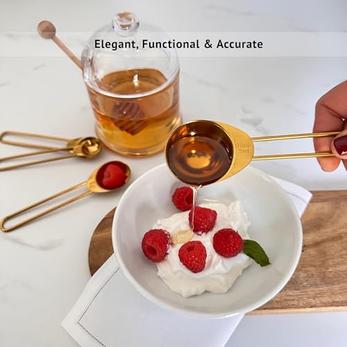 Gold Measuring Cups and Spoons Set, Stainless Steel Measuring Cups, 8 Piece Gold Kitchen Measuring Set, Engraved Measurements, Durable Nesting Design - color: Gold