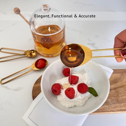 Gold Measuring Cups and Spoons Set, Stainless Steel Measuring Cups, 8 Piece Gold Kitchen Measuring Set, Engraved Measurements, Durable Nesting Design - color: Gold
