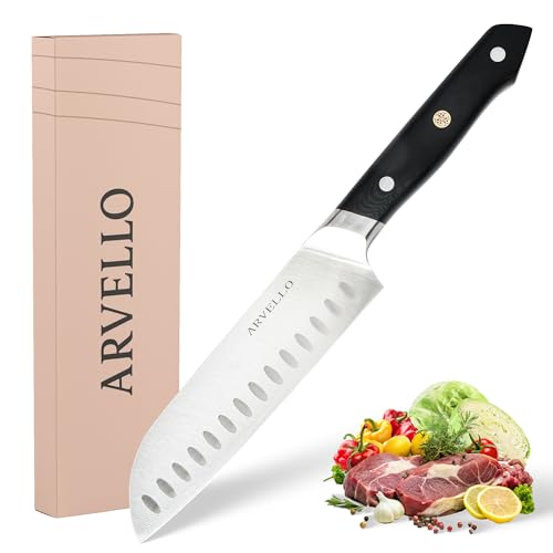 ARVELLO Santoku Knife - 7-Inch Japanese-Style All Purpose Knife for Home Cooks & Professional Chefs - German High Carbon Stainless Steel Blade, Full Tang, G10 Handle, Ultra-Sharp Edge