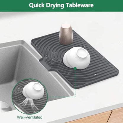 GUUKIN Dish Drying Mat, 14.7"x10.2" Drying Matt Kitchen Counter, Non-Slip Drying Pad, Easy Clean Pad for Countertop Protection, Multi-Functional Use (Grey) - color: Gray, size: 14.7" x 10.2"