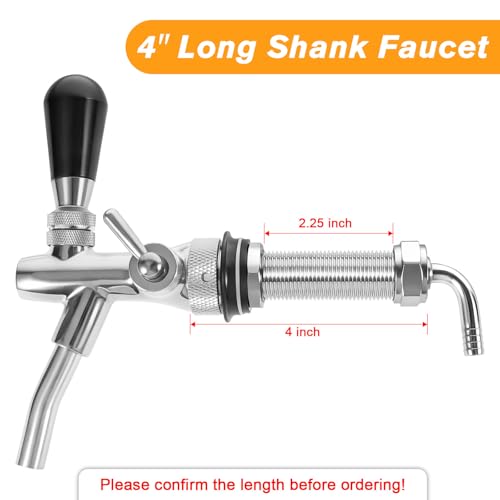 Long Shank Flow Control Beer Faucet, Beer Tap Faucet Upgraded Adjustable Bar Tap with Stainless Steel Core & Brass Body, 4" Draft Beer Shank with 5/16 Barb & G5/8 Thread for Homebrew - size: Brass and Stainless Steel