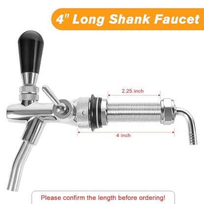 Long Shank Flow Control Beer Faucet, Beer Tap Faucet Upgraded Adjustable Bar Tap with Stainless Steel Core & Brass Body, 4" Draft Beer Shank with 5/16 Barb & G5/8 Thread for Homebrew - size: Brass and Stainless Steel