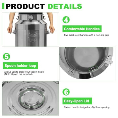 76L/20gal Milk Can with Spigot - 304 Stainless Steel Water Dispenser Food Storage Container for Liquid & Dry Goods, Wine Pail Bucket Metal Tote Jug for Kitchen, Farm - size: 76L/20gal