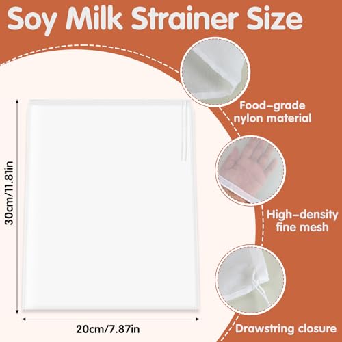 6 Pcs Nut Milk Bag 12 x 8 Inch Nut Bag Strainer Reusable Fine Juice Strainer Bag 200 Mesh Fine Mesh Bag Nylon Cheese Cloth Bags for Straining Yogurt Juice Coffee Beer Jelly Cheese