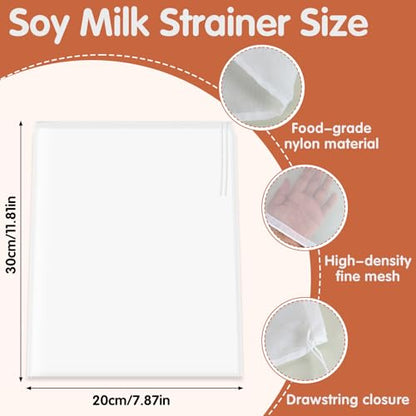 6 Pcs Nut Milk Bag 12 x 8 Inch Nut Bag Strainer Reusable Fine Juice Strainer Bag 200 Mesh Fine Mesh Bag Nylon Cheese Cloth Bags for Straining Yogurt Juice Coffee Beer Jelly Cheese