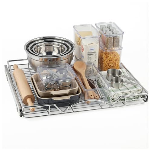 HOLDN’ STORAGE Pull Out Cabinet Organizer, 26”W x 21”D Cabinet Drawer | Heavy-Duty Caddy, Lifetime Limited Warranty, Steel Metal Cabinet Drawers, Chrome, Requires At Least 27-1/4” Cabinet Opening - size: 26"W x 21"D
