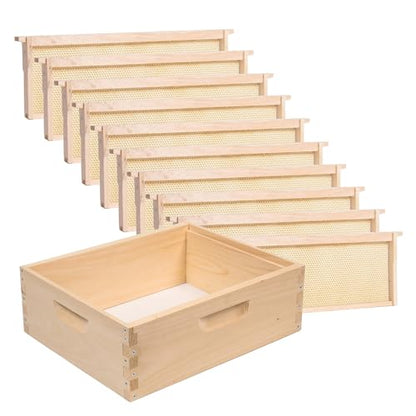 Lehman's Stoney Acres Beekeeping Beehive Box, 10 Frame Medium Assembled Super or Brood Honeybee Hive Box with Plastic Foundation Frames, Amish Made