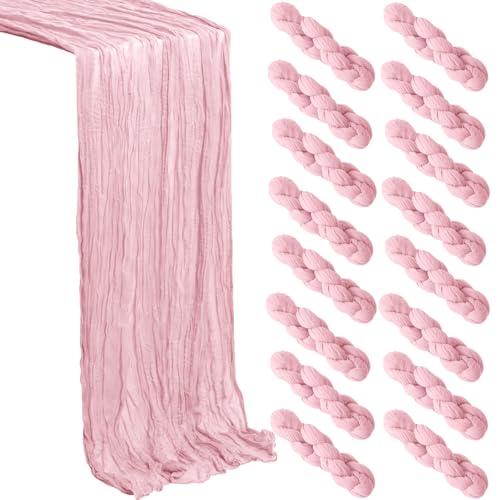 Light Pink Cheesecloth Table Runner 16 Pack, 21x120 Inch Summer Easter Gauze Table Runner-Rustic Cheese Cloth Runners for Wedding,Bridal&Baby Shower,Birthday Party,Farmhouse&Holiday Table Decor - color: Light Pink, size: 16Pack