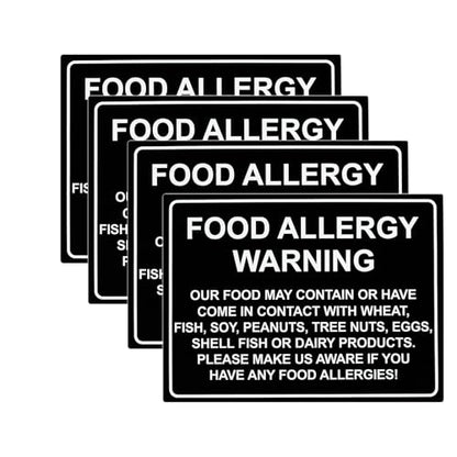 4 Pcs Food Allergy Warning Sign, Self Adhesive Waterproof Cottage Food Law Labels Stickers, Restaurant Cafe Bar Kitchen Safety Labels Stickers for Public Dining Areas (200x150mm)