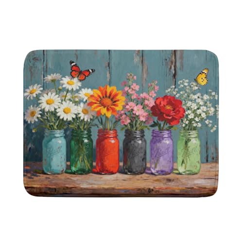 Dish Drying Mat for Kitchen Counter 18x24, Spring Summer Floral Decorative Absorbent Reversible Microfiber Kitchen Countertop Protector Dishes Drainer Pad - size: 18" x 24"