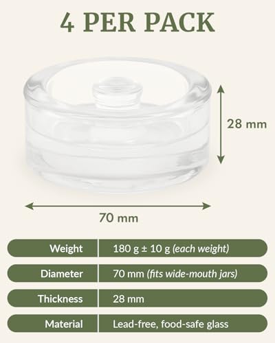 Elementi Glass Fermentation Weight Set of 4 - Easy Grip Fermenting Weights, Perfect Fit for Wide Mouth Mason Jars, Durable Soda-Lime Glass for Sauerkraut, Kimchi & More - Pickling & Canning Weights - style: Set of 4 Weights