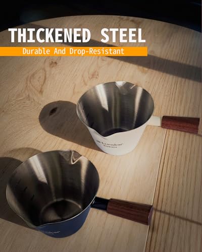 Espresso Shot Cups- 4oz Double Spouts Espresso Measuring Cups with Wooden Handle - Coffee Bar Accessories, Black（2 Pcs） - color: Black 2 Pcs