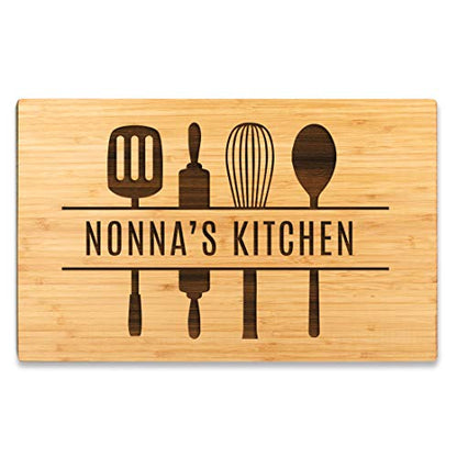 Andaz Press Large Bamboo Wood Cutting Board Gift, 17.75 x 11-inch, Nonna's Kitchen, Utensils Graphic, 1-Pack, Laser Engraved Serving Chopping Board Christmas Birthday Chef Kitchen Ideas - color: Nonna