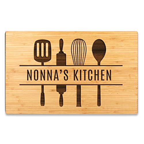 Andaz Press Large Bamboo Wood Cutting Board Gift, 17.75 x 11-inch, Nonna's Kitchen, Utensils Graphic, 1-Pack, Laser Engraved Serving Chopping Board Christmas Birthday Chef Kitchen Ideas - color: Nonna