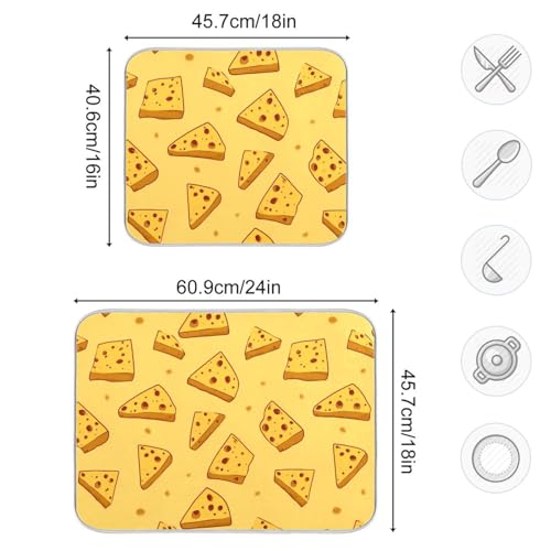 Dish Drying Mat for Kitchen Counter Cartoon Triangular Cheese Absorbent Drying Dish Mat 16×18 inch Dish Rack Pad Coffee Mat for Sink Dishes Under Rack - size: 16x18in