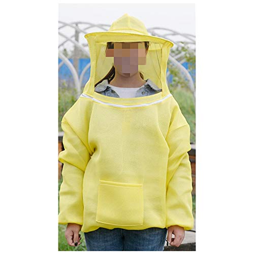 Breathable Beekeeping Protective Jacket Suit with Pull Hat Veil for Professional and Beginner Beekeepers Without Pants - color: Yellow
