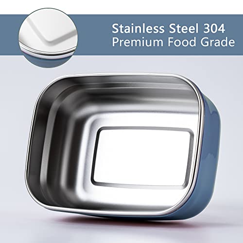 Lille Home Leak Proof Steel Food Containers - Snack Stainless Steel Containers - Ideal for Educational Settings & Daycare - Nesting Trio with Silicone Lids - 47oz+30oz+16oz - Dark Blue - color: Dark Blue