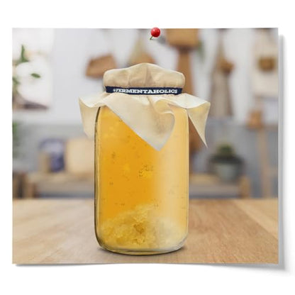 Fermentaholics 3 One Quart Wide Mouth Mason Jars with Breathable Muslin Cloth Covers, Rubber Bands, Temperature Strips | 3 Pack Quart Jars | Ideal for Small Batch Fermentation | Kombucha, Kefir, Pickl