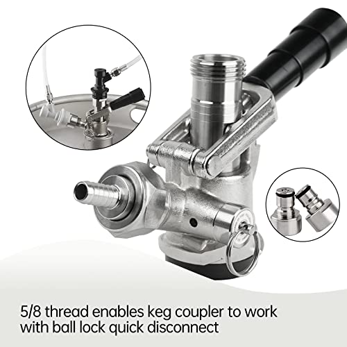TMCRAFT Keg Coupler, Stainless Steel Probe Brass Body D System Sankey Keg Tap Coupler for I.D 5/16'' Draft Beer Line Gas Brewing Tubing with Check Valve Sealing Washer& Hose Clamp