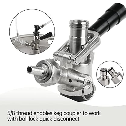 TMCRAFT Keg Coupler, Stainless Steel Probe Brass Body D System Sankey Keg Tap Coupler for I.D 5/16'' Draft Beer Line Gas Brewing Tubing with Check Valve Sealing Washer& Hose Clamp