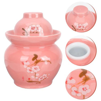 STOBAZA Ceramic Pickle Jar with Double Seal Lid Sichuan Plum Blossom Pattern Fermentation Crock for Kimchi Sauerkraut and Paocai Traditional Water-sealed Food Storage Container Compact