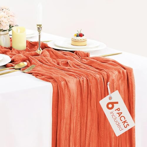 6 Pack Orange Cheesecloth Table Runners Gauze Table Runner 10FT Long Semi-Sheer Runner Rustic Wedding Table Decor for Boho Wedding Arch Draping Bridal Shower Home Decor - color: Orange, size: 10ft x 6pcs
