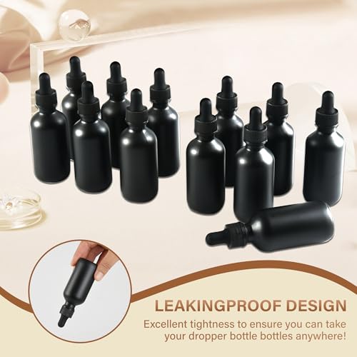 NOOEEISS 12 Pcs, 2oz Dropper Bottle, Black Glass Eye Dropper Bottle, Tincture Bottles with Dropper, Pretty Finish, Leak-Proof Design, Stronger Suction for All Kinds of Mixed Liquids - color: Black Frosted, size: 2oz-12Pack