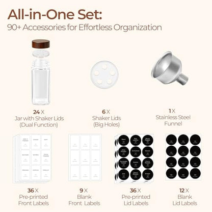 ComSaf 24Pcs (4Oz) Glass Spice Jars with Label, Airtight Seasoning Containers with Lid for Home Cooks to Organizing Herbs, Sugar, Pepper, Salt, Glass Spice Bottles Organize Cabinet & Drawer - size: 4Oz*24