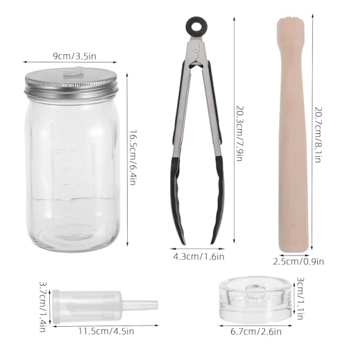 Luxshiny 1 Set Sauerkraut Fermentation Kit: Wide Mouth Mason Jar - Pickling Kit with Glass Weights Wood Muddler Lids Airlocks Silicone Rings for Komnucha Hot Sauce Cider