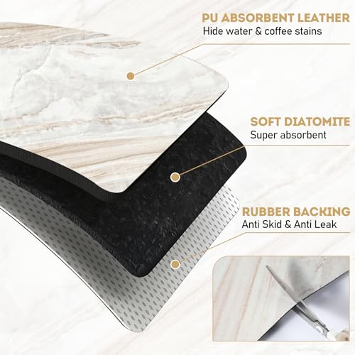 LemonRoad Dish Drying Mat for Kitchen Counter, 12"x20" Absorbent Coffee Bar Mat with Marble Texture Design, Fast-dry Diatomite Drainer Drying Mats with Non-slip Backing for Kitchen Sink Countertop - style: Marble Pattern