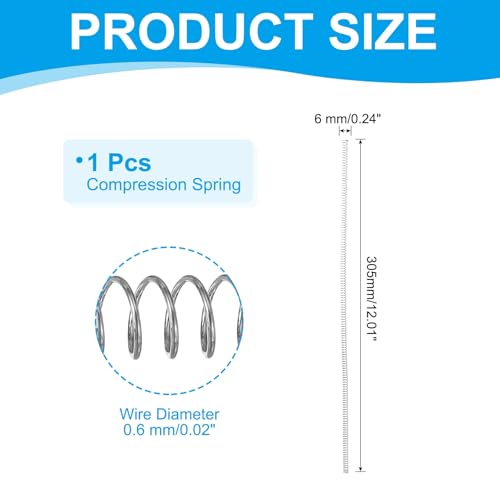 PATIKIL Compression Spring 0.6 mm Wire Dia x 6 mm OD x 305 mm L, 1 Pcs 304 Stainless Steel Mechanical Extension Small Springs Pen Springs Assortment Kit for Shop and Home Repairs - size: 6x0.6x305 mm