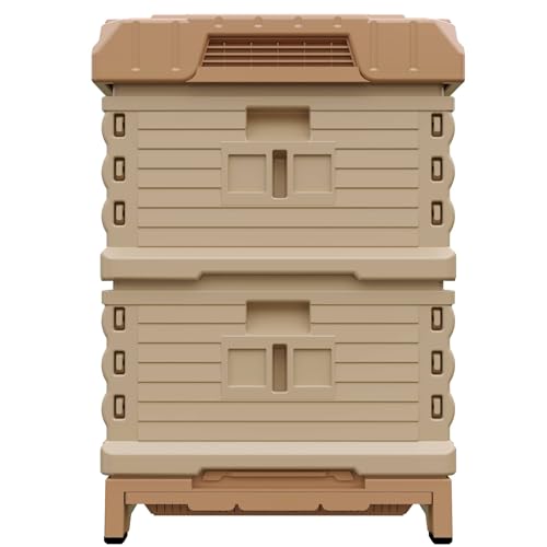 Apimaye Ergo Insulated Tan Double Brood Box Beehive Set (Tan Body Yellow Entrance)