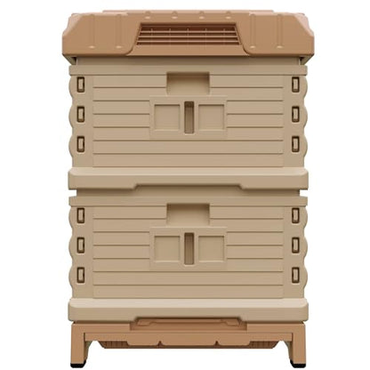 Apimaye Ergo Insulated Tan Double Brood Box Beehive Set (Tan Body Yellow Entrance)