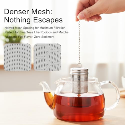 2 Pack Tea Infuser, Extra Fine Mesh Tea Steeper with Extended Chain S Hook and 2PCS Crevice Cleaning Brushes, 304 Stainless Steel Tea Strainers for Tea, Spices, Herbs & Seasonings