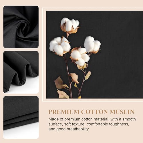 PEASUG 100% Cotton Muslin Fabric, 59 Inch X 5 Yards Muslin Fabric by The Yard, Medium Weight Draping Fabrics Suitable for Sewing Embroidery, Garments, Crafts Material-Black - color: Black, size: 5 Yards