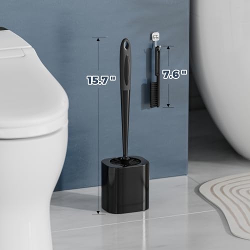 Toilet Brush, 3 Pack Toilet Brush and Holder Set Bathroom Accessories, Toilet Bowl Brush and Holder with 3 Crevice Brush for Bathroom, Toilet Scrubber Brush (Black) - color: Black
