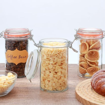Flrolove 16 oz Glass Jars with Airtight Lid, Air Tight Glass Storage Jars | 6 Pack Glass Food Storage Containers, Leak Proof Rubber Gasket, Glass Canisters for Overnight Oats, Jelly, Coffee, Pickling - size: 16oz*6-cylinder