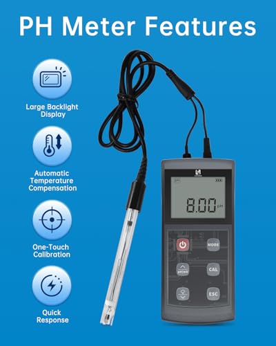 LOHAND Portable pH Meter with ATC, 0-14 Measuring Range, ±0.01 pH Accuracy | High Precision, Large Backlight Display, Digital pH Tester for Pool, Lab, Biomedicine, Aquarium, Hydroponics, Drinking Water