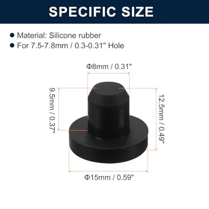 uxcell 32 Pieces Black Rubber Stopper, 8mm Plug Holes for 7.5-7.8mm/0.3-0.31 Hole - size: 8mm