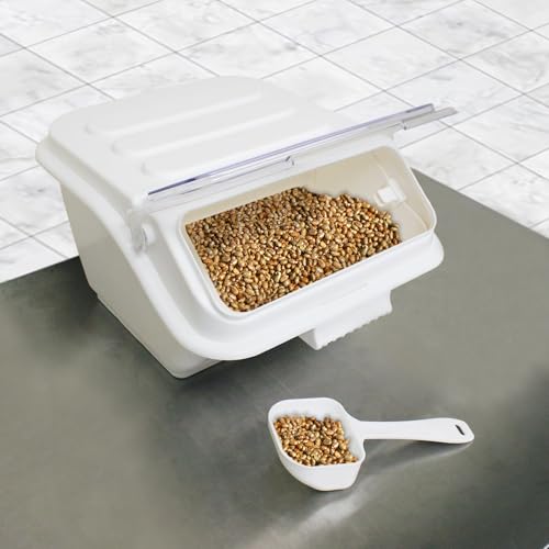 TrueCraftware- 2 Gallon Shelf Ingredient Bin (40 Cups) White Storage Container with Clear Flip Top Lid &Measuring Scoop-Stackable Plastic Food Pantry Organizer for Flour Sugar - size: 2 Gallon