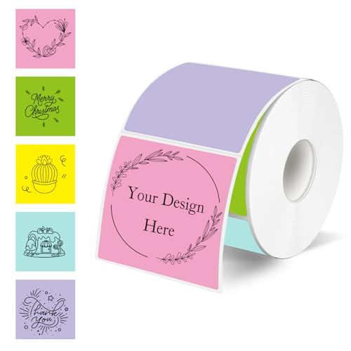 Square Thermal Labels Stickers 2" x 2", Self-Adhesive Waterproof Square Direct Thermal Labels Stickers, Perforation Line Design- 300 Sheets/Spring Colors - color: Multicolor-spring, size: Square 2'' X 2''