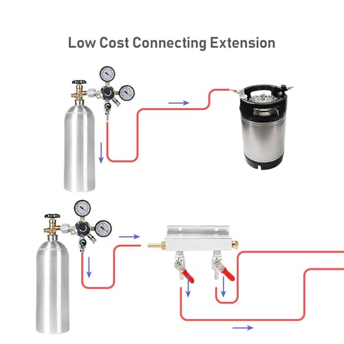 2-Way Gas Manifold CO2 Distributor Manifold 5/16 inch Barb/Stem Splitter Beer Integrated Check Valves Homebrew Beer Making Brewing Tool-CO2 gas input at LEFT side+3 CLAMPS - color: 2 WAY,GAS INPUT AT LEFT