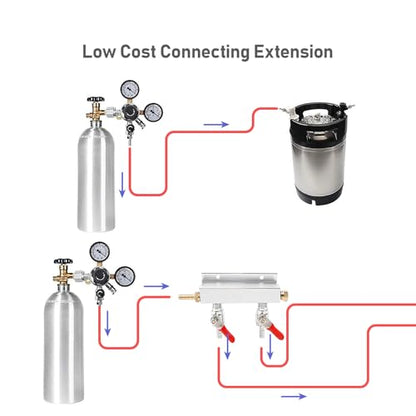 2-Way Gas Manifold CO2 Distributor Manifold 5/16 inch Barb/Stem Splitter Beer Integrated Check Valves Homebrew Beer Making Brewing Tool-CO2 gas input at LEFT side+3 CLAMPS - color: 2 WAY,GAS INPUT AT LEFT